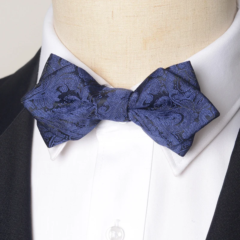 

High Quality Dark Blue Pointed Bow Tie Men's Gift Fashionable Butterfly Wedding Gift Banquet Shirt Accessories 100% Silk Bow Tie