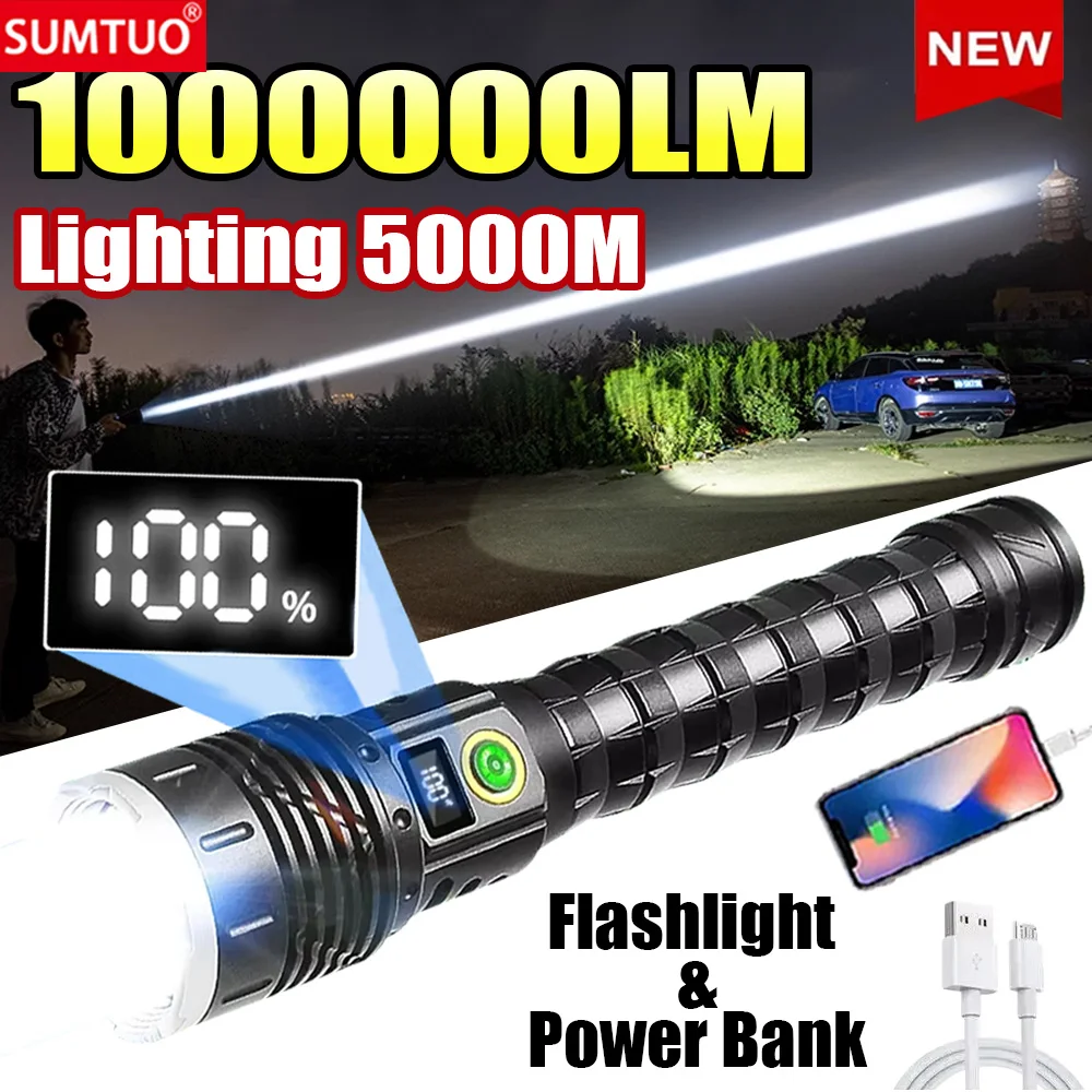 900W High Power LED Flashlights Super Bright Rechargeable Flashlight 5000M Ultra Powerful Tactical Torch Outdoor Camping Lantern