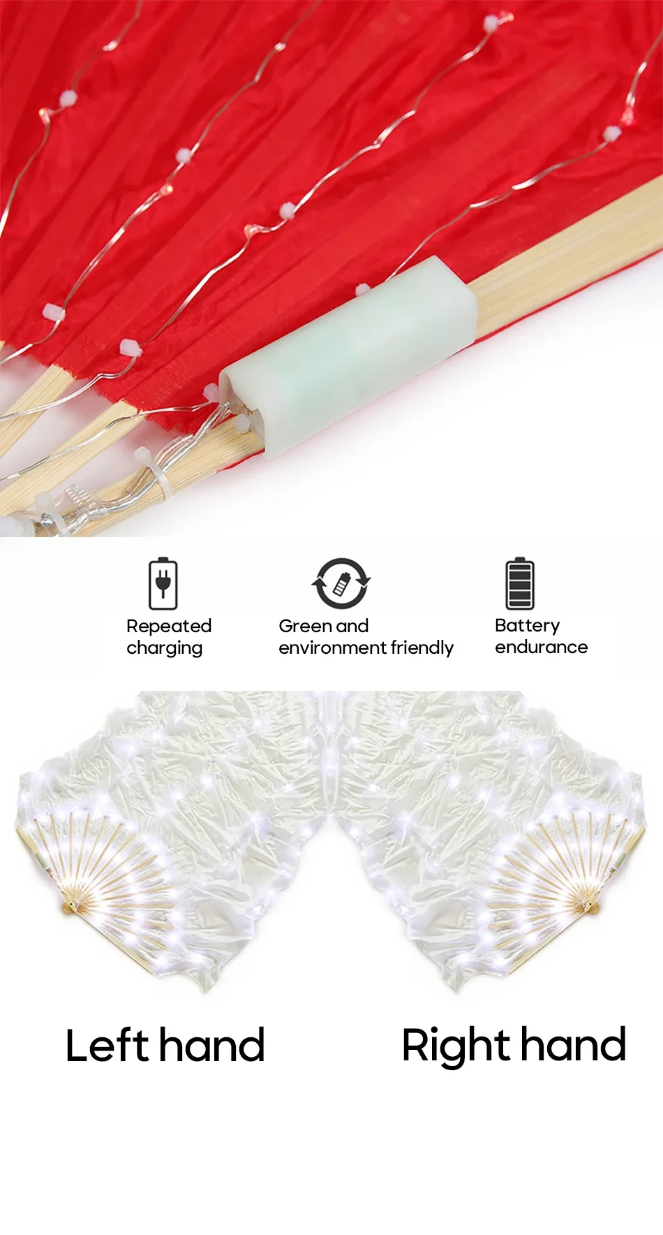 Belly Dance Accessories Led Silk Fan Veil With 180cm Long Red and Yellow LED Dance Fan Practice and Stage Performance