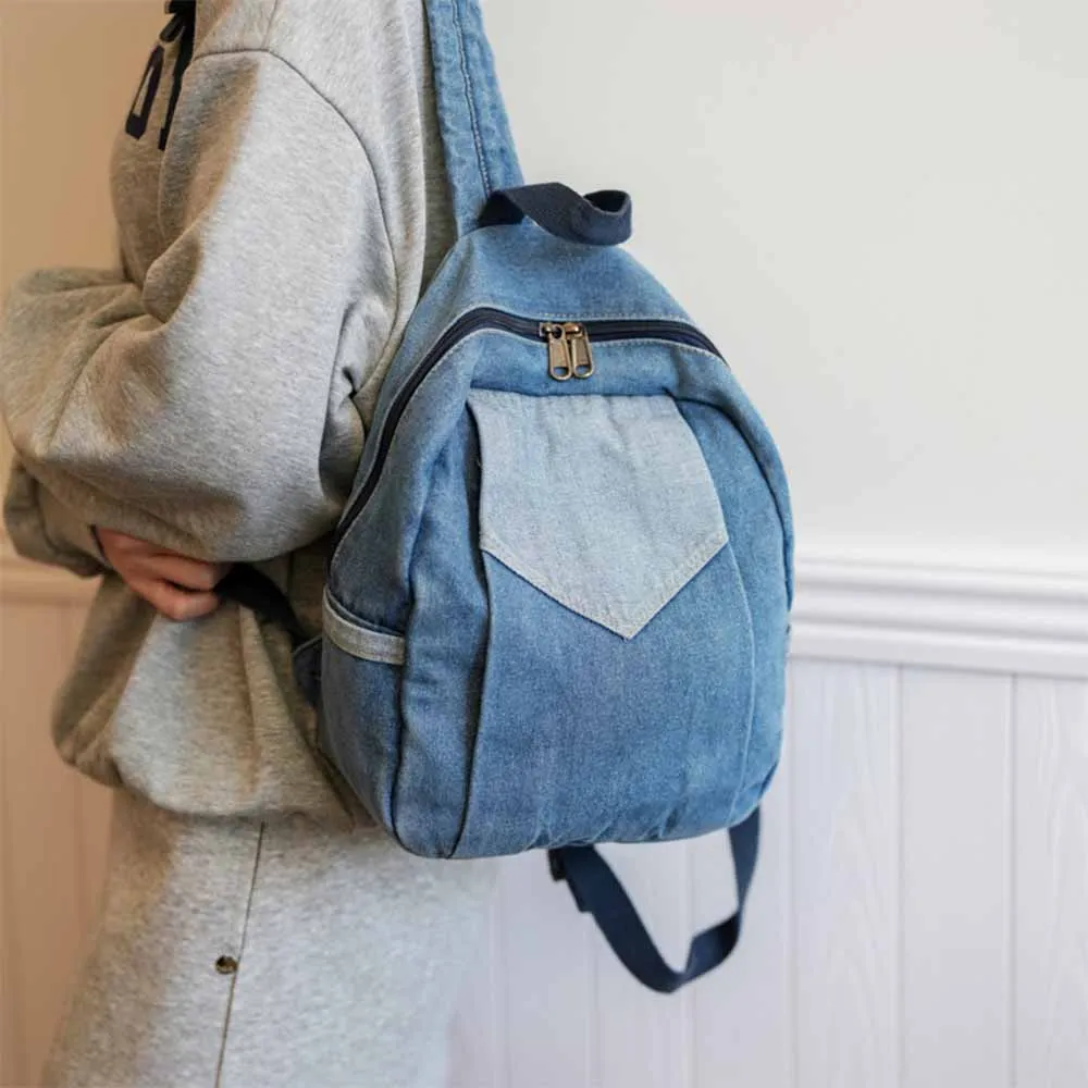 Bestickter neuer Jeans rucksack mit jedem Namen, maßge schneiderte modische kontrast farbene Pendel-Freizeit-Outdoor-Reisetasche