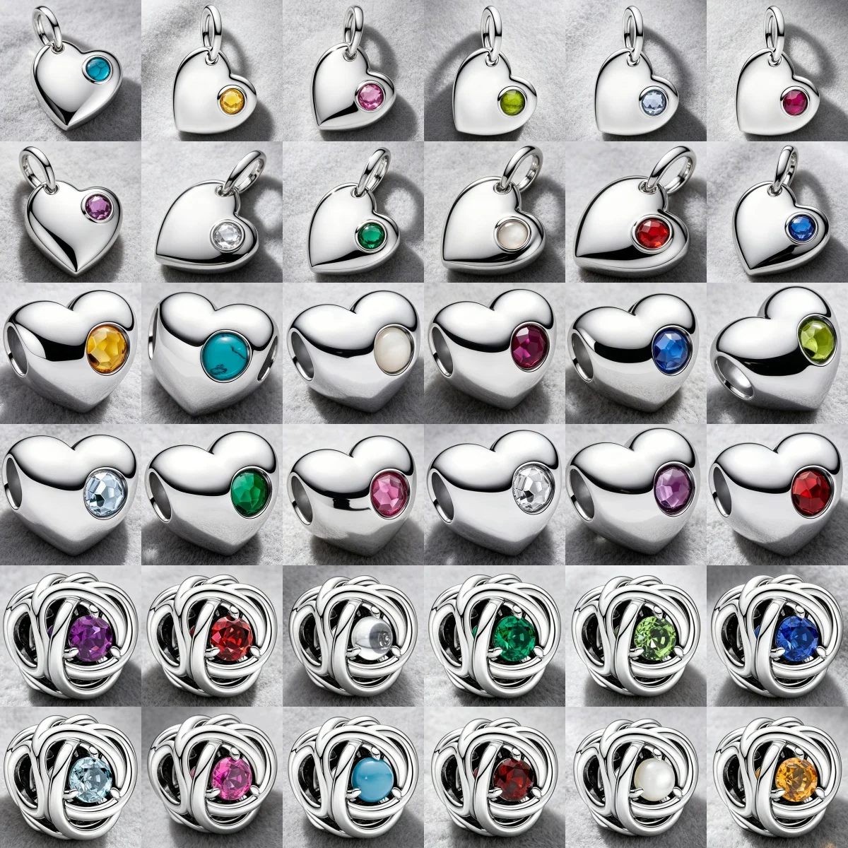 S925 Silver Heart-Shaped/Bird's Nest Style December Colored Birthstone Charm Fit For Bracelets Necklaces Birthday Gifts Jewelry