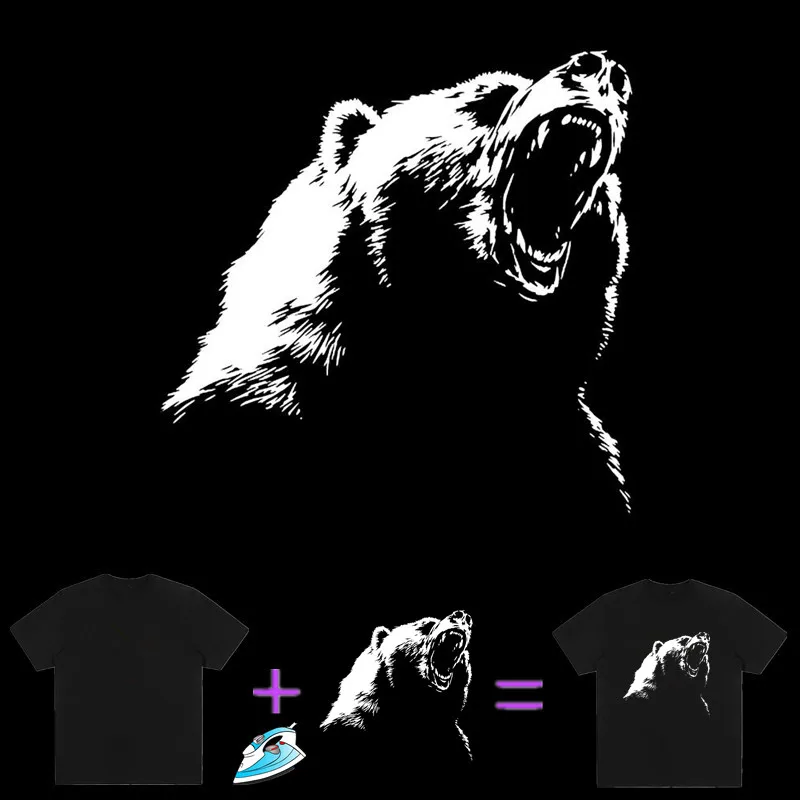 Heat Transfer PVC Patches Fluorescence Bear DIY Clothes Stickers For Clothing Iron On Patches Animal Style For Music Festival image 4