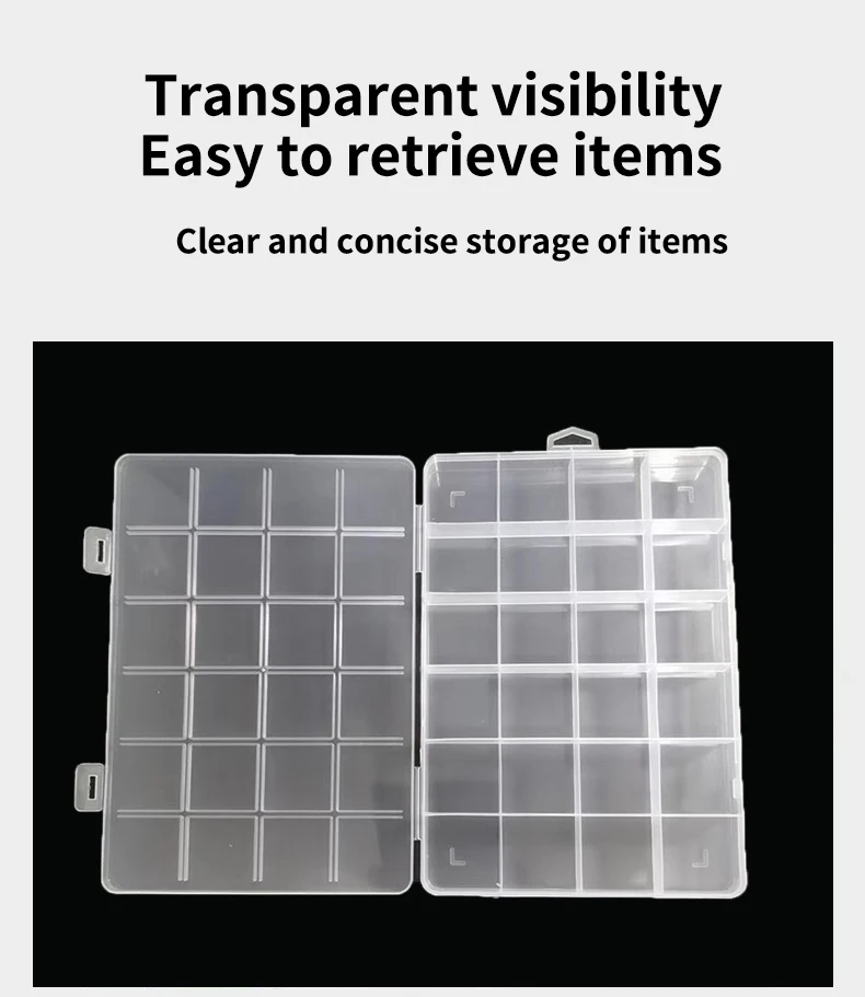 Caja de gestión de cuentas de joyería, contenedor de plástico transparente con separadores de compartimentos, Rock, 24/40