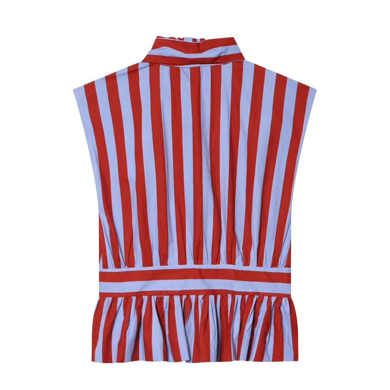 2026 New Spring/Summer Bowknot Sleeveless Striped Shirt for Women Casual Fashionable and Stylish Personality Women's Shirt