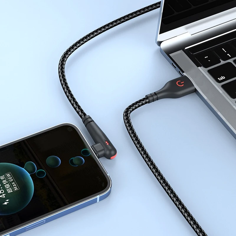 Cavo da USB a tipo C da 120W a 90 gradi Micro-USB per Lightning per Iphone per IPad Android Phone Tablet cavo per data di ricarica rapida