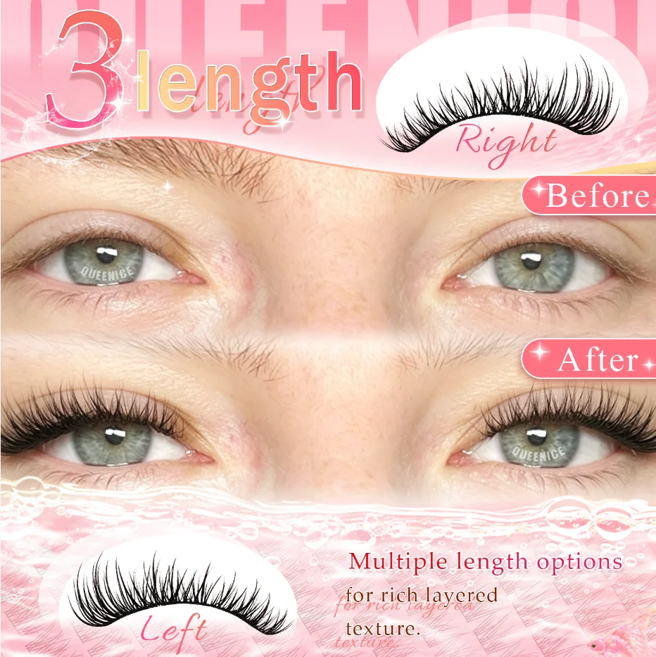 QUEENICE Wispy Fish-Tail Wimperncluster Natürliches Volumen DIY Wimpernverlängerungen 10/11/12mm Gemischte C-Curl Einzelne Segmentierte Falsche Wimpern – Detail 3