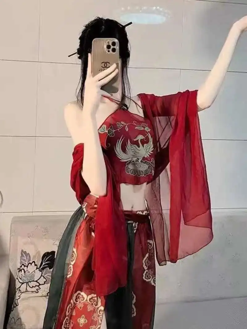 نمط جديد الملابس الداخلية المثيرة مع الشيفون الأحمر المطبوعة العتيقة نمط حزام البطن مجموعة الرغبة النقية Hanfu ملابس خاصة السرير الامتناع عن ممارسة الجنس 19N4 #2