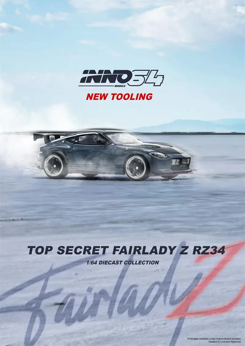 Pre-order INNO 1:64 TOP SECRET FAIRLADY Z RX34 Stealth grijze gegoten automodellen