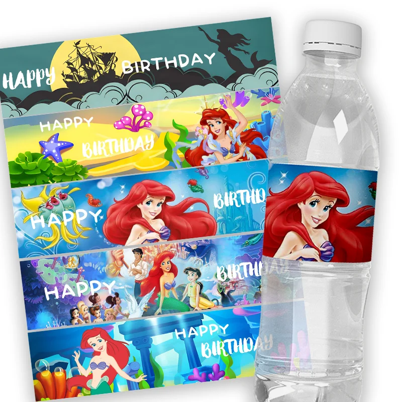 24pcs The Little Mermaid Party Decor Candy Bar Wraps Birthday Custom Water Bottle Label Personalized Stickers Baby Shower Favor