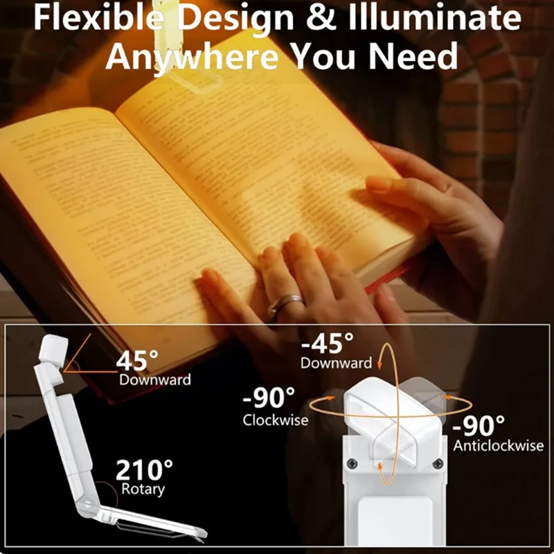 Book Light with Timer USB Rechargeable Reading Light Clip-on Read Lamp Bookmark Night Light Book Lamp 5 Brightness-Black