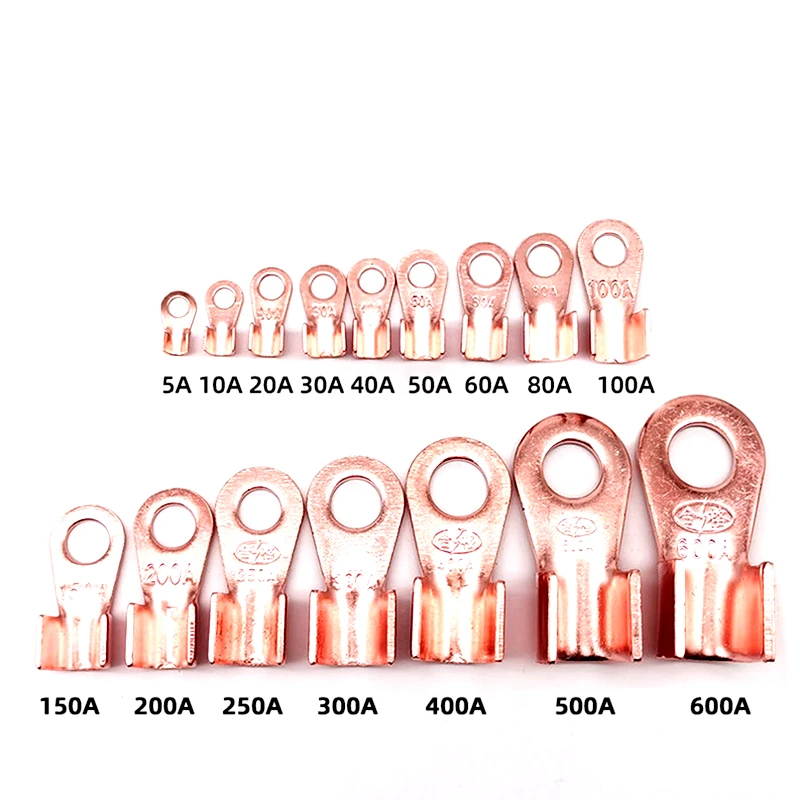 

3A To 1000A OT Type Wire Terminal 100Pcs 50Pcs 10Pcs 5Pcs 1Pcs Red Copper Bare Nose Lugs Crimp Open Mouth Cable Connector Splice