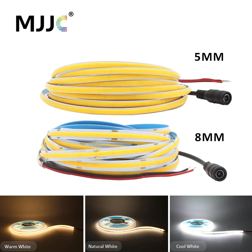 24V 12V LED COB Strip Light 5M High Density 5mm 8mm 320LEDs 480LEDs Linear Lighting Tape Flexible Warm Natural White Room Decor