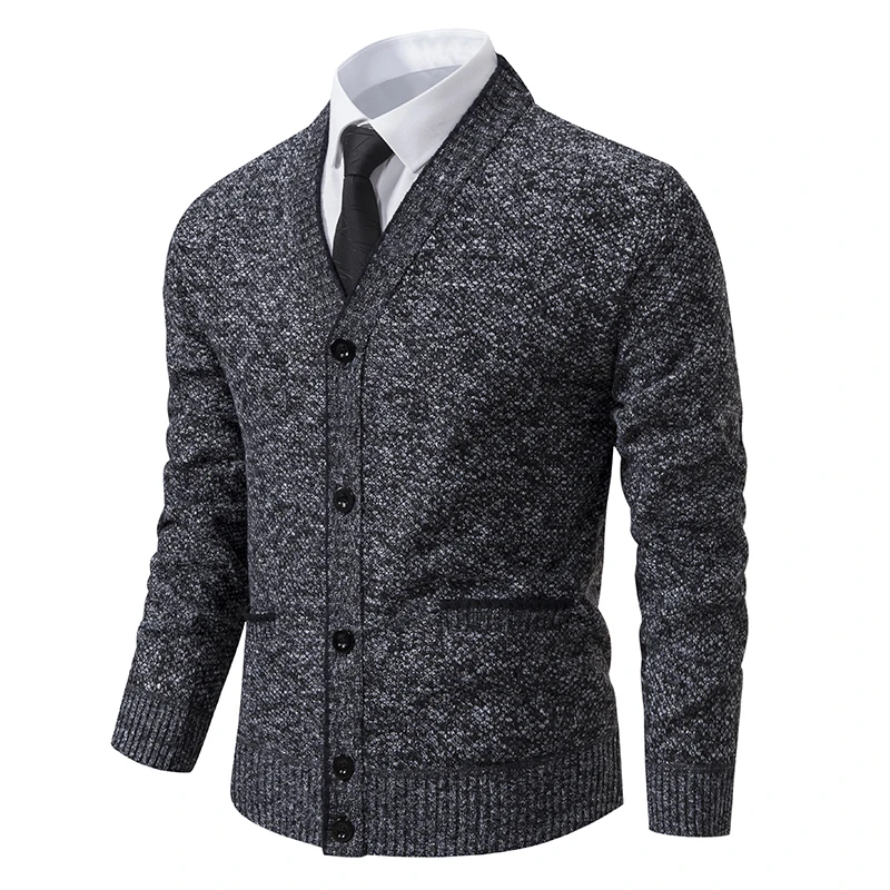 PFHQ Autumn Winter Men Cardigan V-collar Long Sleeve Single Breast Solid Color Warm 2024 Male Tops Korea Fashion 21Z5675