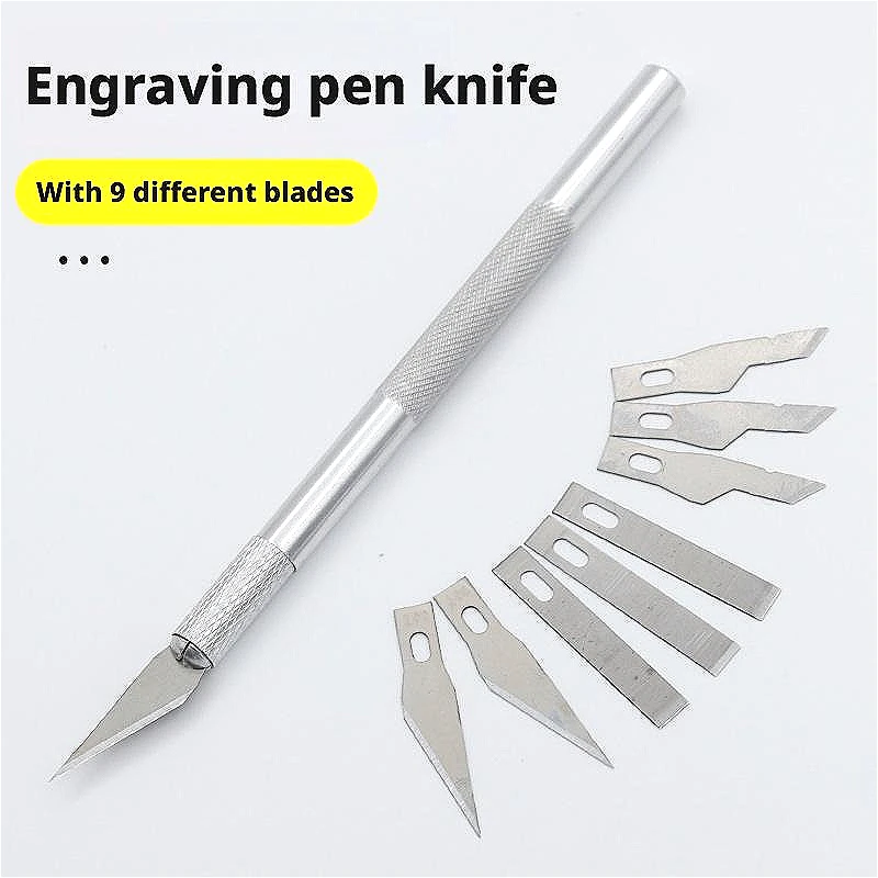 1set Art Craft Knife Carving Knife Set 1pcs Knife and 9pcs 3 Types Spare Blades for Scrapbooking Stencil DIY Precision Crafting