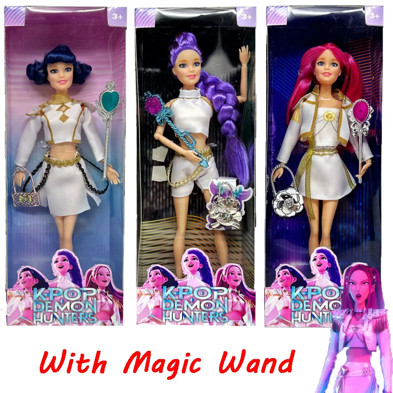 

2025 High Quality K pop Demon Hunters Action Figure Dolls Rumi Mira Zoey White Suit with Magic Wand for Girls Christmas Gift