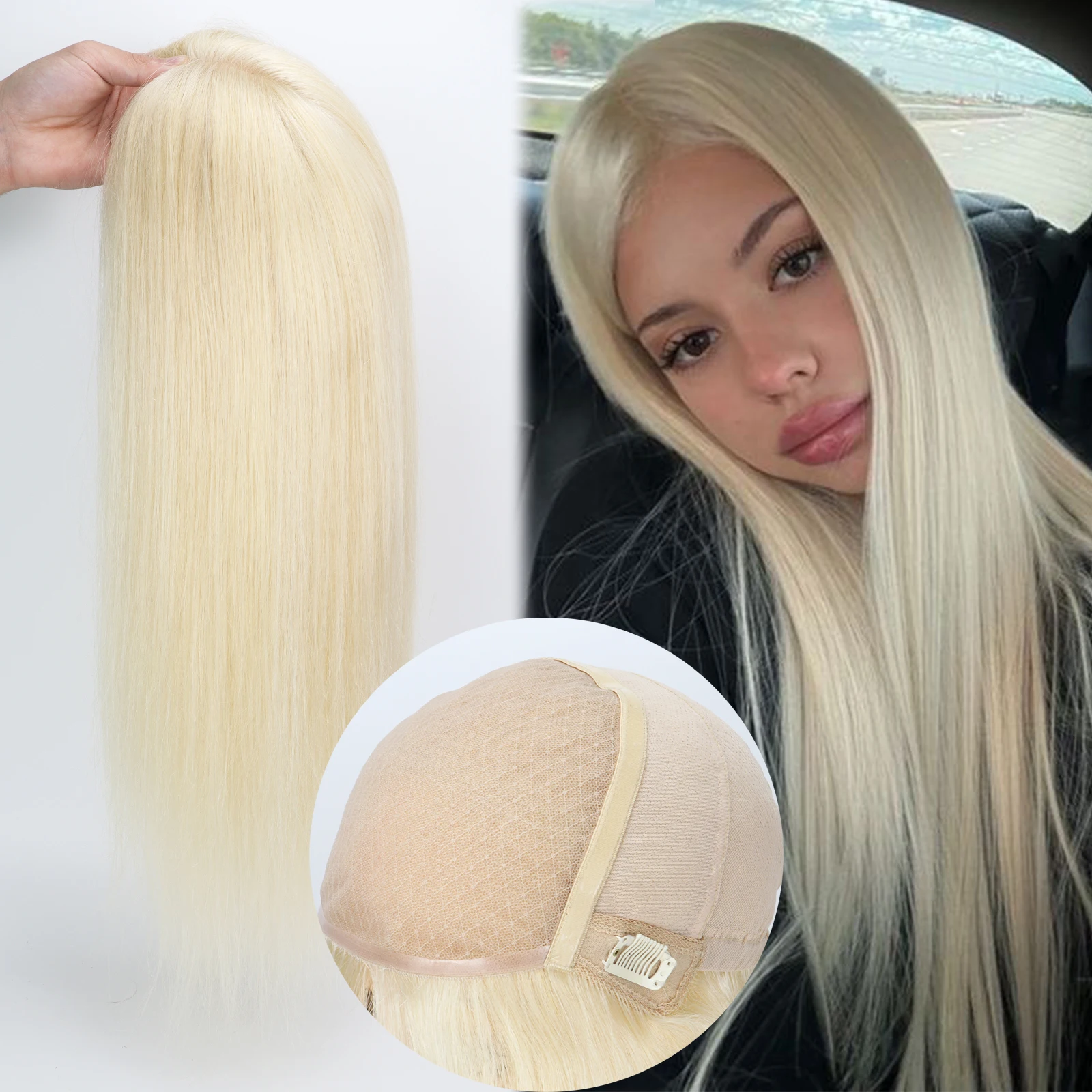 

100% настоящие волосы Remy # 613 Светло-русый парик из натуральных волос для женщин, 6x6 дюймов, шелковый верх, парик с искусственной эластичной сеткой, мягкий медицинский парик