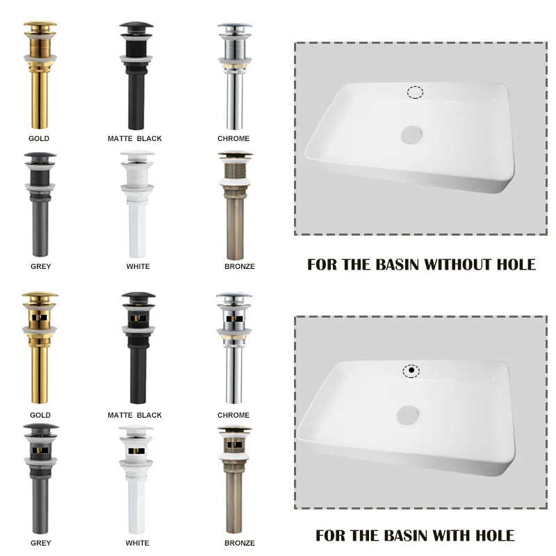 Brass Drain Black/White/Chrome Plated/Gold/Bronze/Grey Bathroom Basin Push Down Pop-Up Drain With/Without Overflow Hole Design