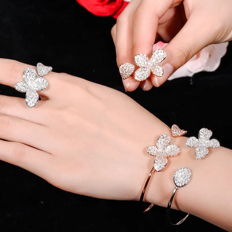 

Ki0087 European and American Creative Adjustable Bracelet and Ring Two-Piece Set Micro-Paved Zircon Fashion Versatile Dress Accessories, Valentine's Day, New Year, Mother's Day, Birthday, Gift, Party, Graduation Season
