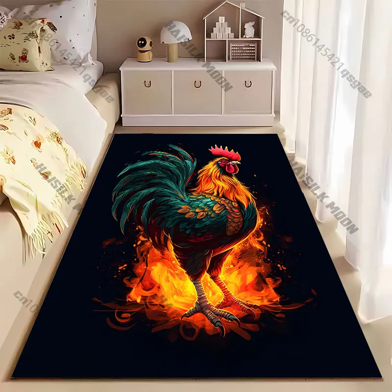 Fiery vibrant rooster artwork carpet Yoga living room room decor children's crawling mat doormat area rug games mat