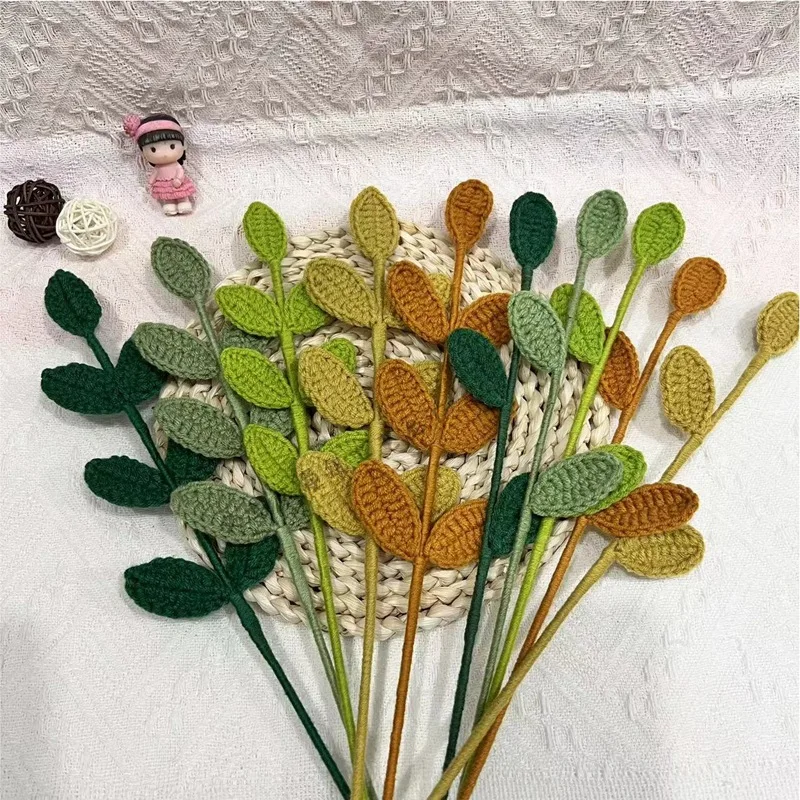 Eucalyptus Leaves Hand-crocheted Four-season Leaves Simulated Flowers Hand-knitted Bouquets Plantas Decorativas Artificiales