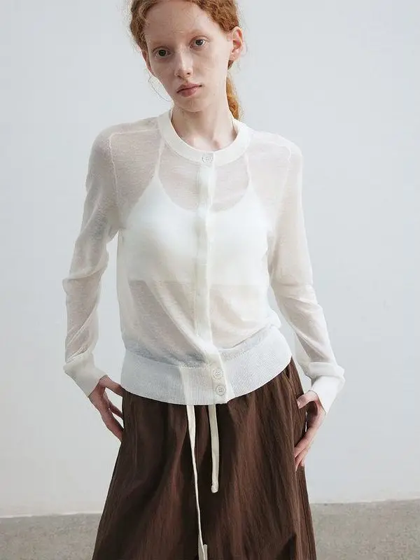 

Hello September Summer Linen Knitted Loose Pure Color round Ne Open Cardigan Comfortable Easy Wear Simple Design H8576