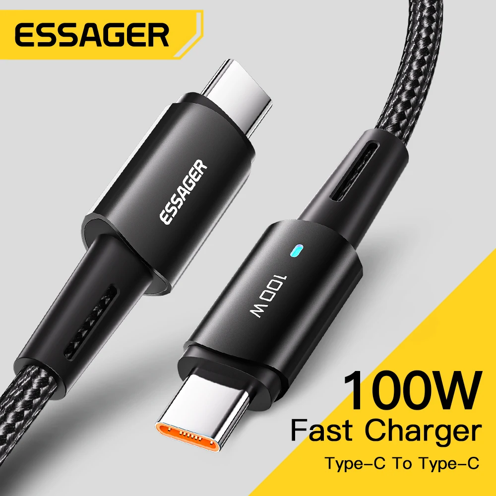 

100W/60W 1m/2m Fast Charging Data Cable LED Indicator light Dual Type-C Mobile Phone Accessories for IPhone Samsung Huawei