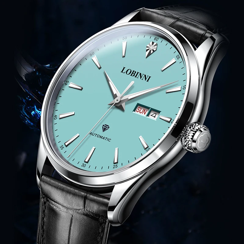 LOBINNI New Men Dress Watch Top Brand Luxury Miyota 8205 Automatic Mechanical Watches Sapphire Waterproof  5 Bar Leather Strap