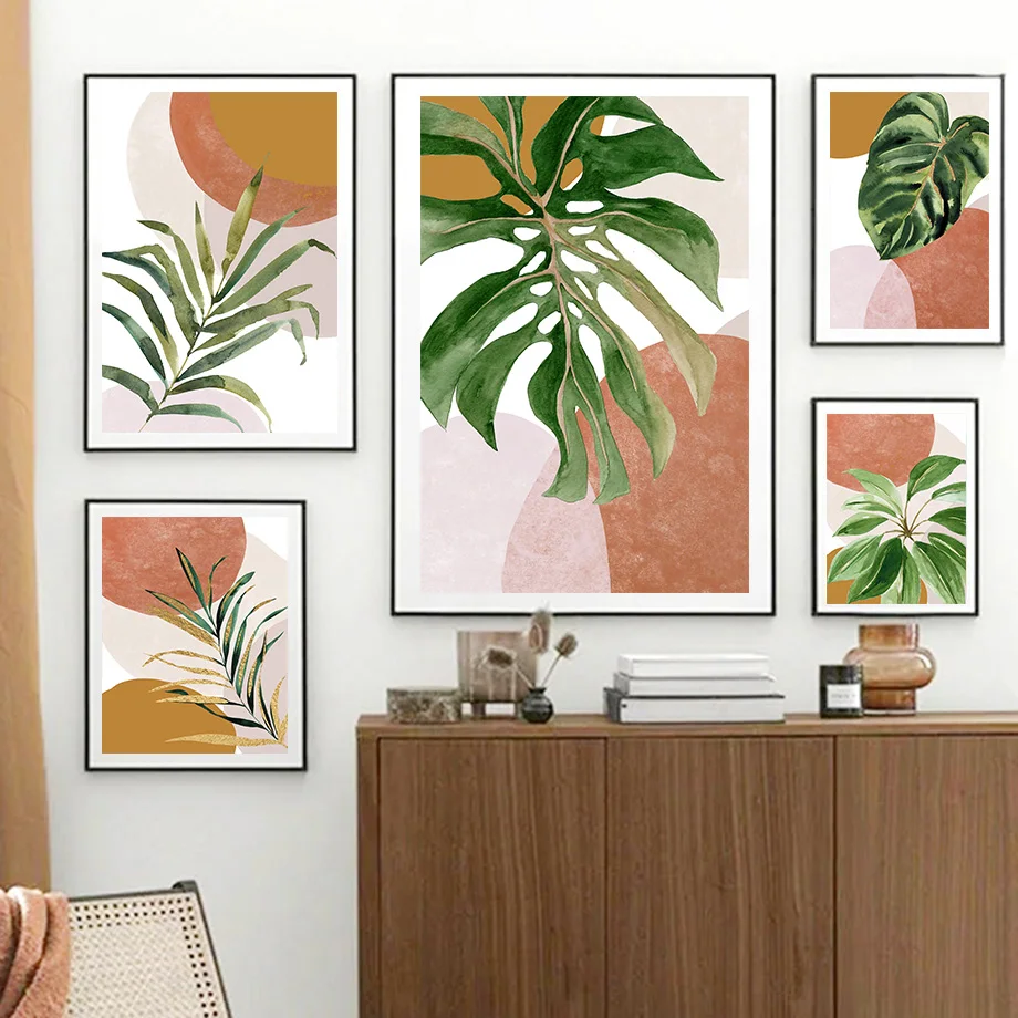 1pc frameless Canvas Painting Modern Nordic Style Spring Green Art Poster Plant Leaf Palm Watercolor Wall Art Picture Canvas Pri
