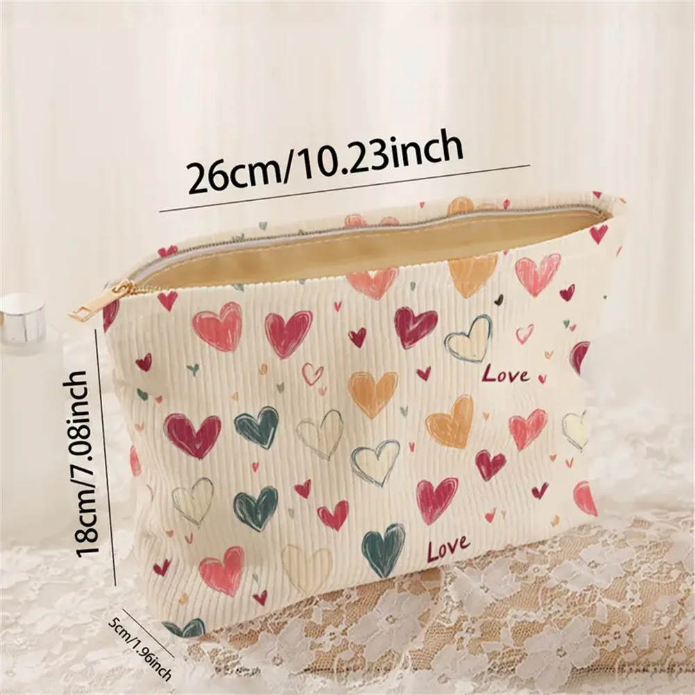 Women's Bag Hand-painted Letter Color Heart Print Corduroy Zipper Storage Bag Lightweight Cosmetic Bag Simple Funny Fashion Bags