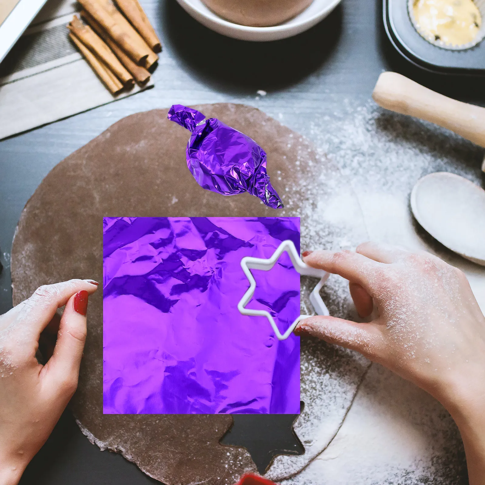 

200 Pcs Ball Wrappers Candy Papers For Chocolates Purple Foil 8x8cm Baking Tools Candy Papers Xmas Packaging