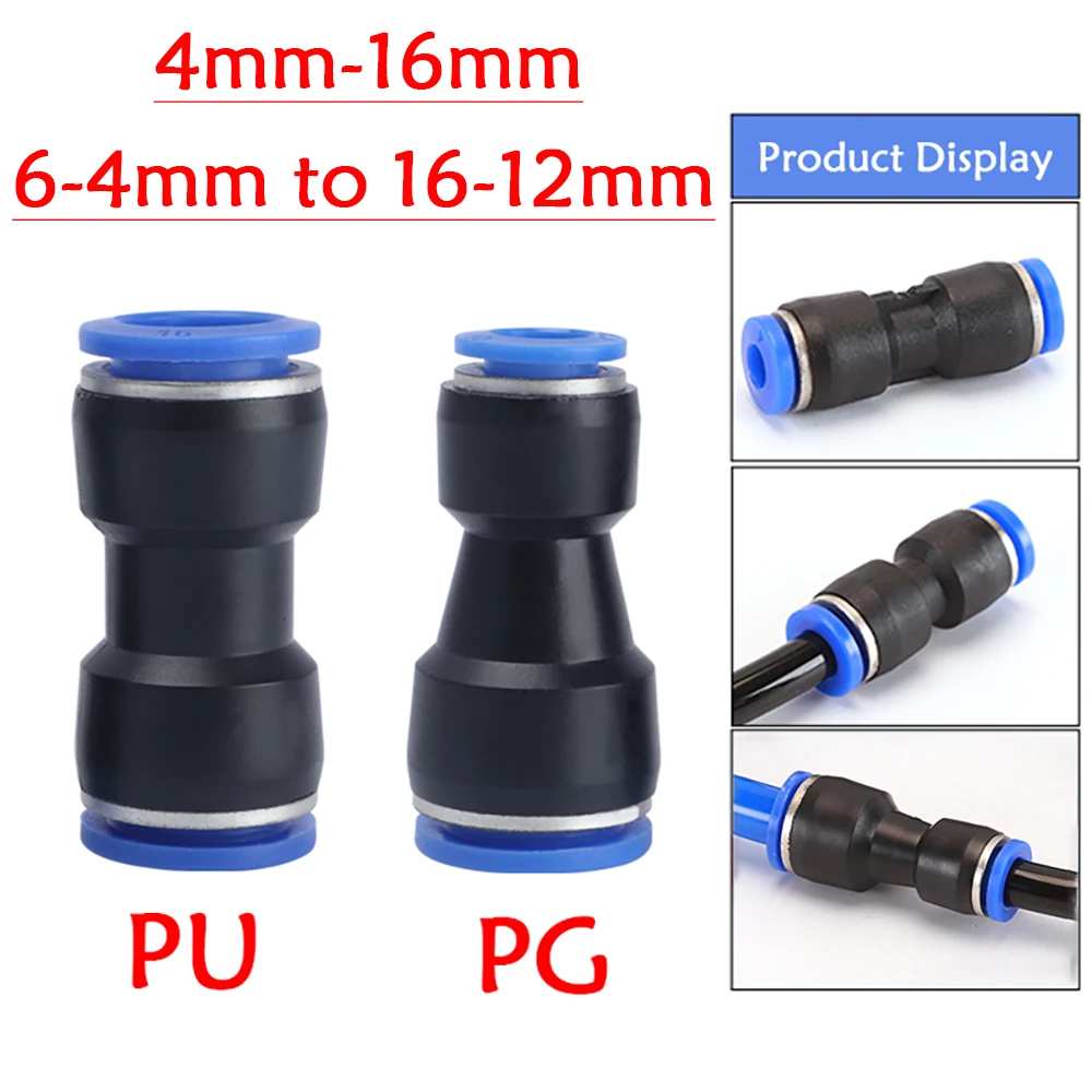 

PU PG Pneumatic Fittings Plastic Connector 4-5-6-8-10-12-14-16mm Air /Water Hose Tube Push in Straight Gas Quick Connectors