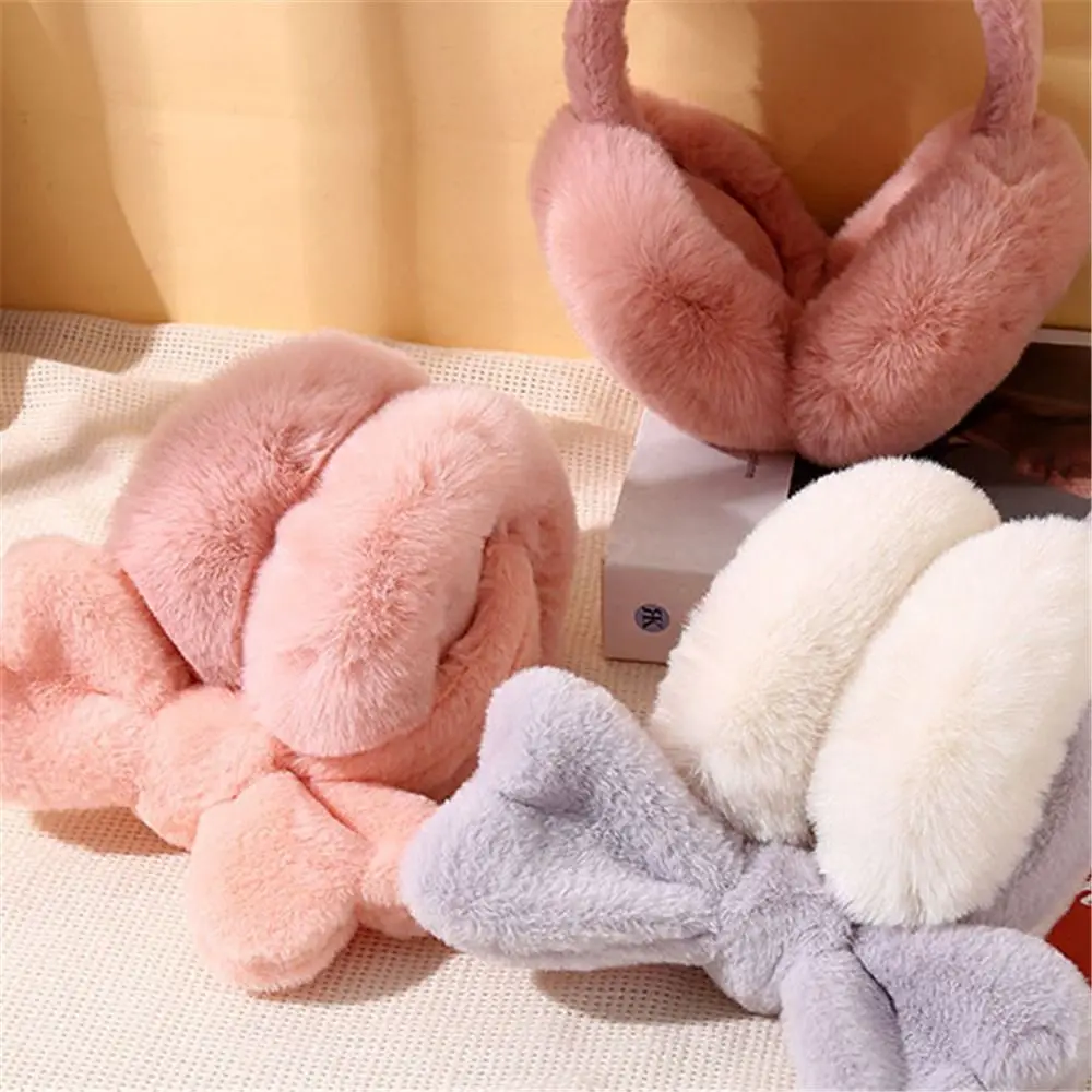 Fashion Plush Bowknot Warm Earmuffs Soft Outdoor Furry Ear Covers Winter Accessories for Women