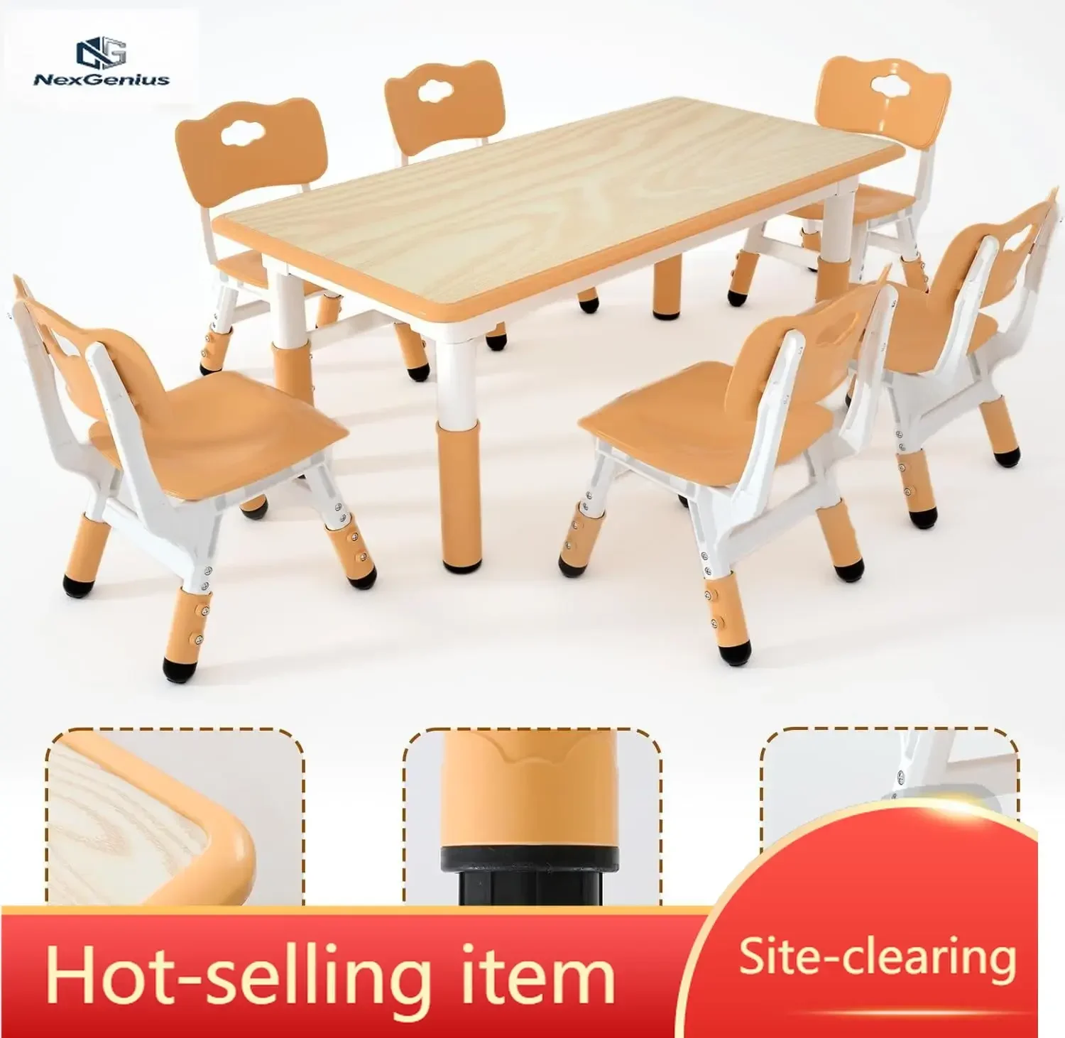 Kids Table And 6 Chairs Set，Height Adjustable Children Table & Chair，Toddlers Study Multi-Activity Table With 47.2