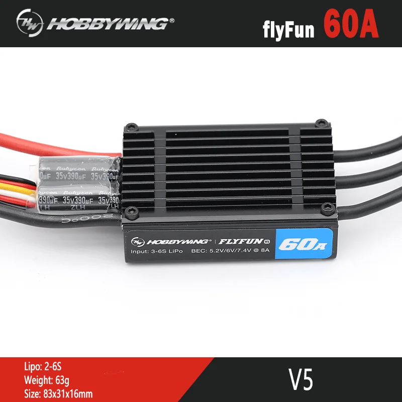 

HOT SALES Hobbywing FlyFun V5 60A Speed Controller Brushless ESC 2-6S Lipo with DEO Function