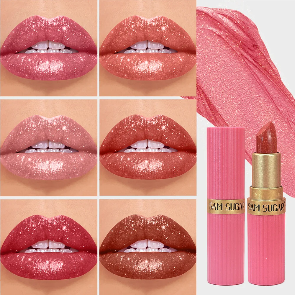 Pearlescent Pink Glitter Velvet Lipstick Waterproof Long Lasting Metallic Shimmer Diamond Lip Gloss Women Makeup Cosmetics