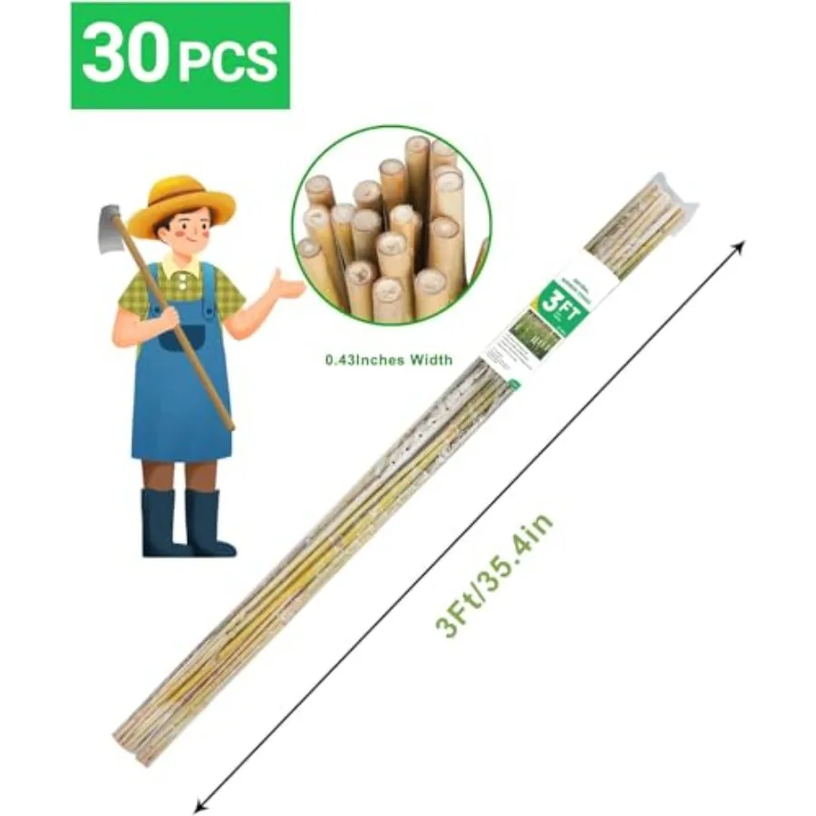 Natural Bamboo Plant Stake, 3FT 30Pcs Sturdy Bamboo Poles, Durable Plant Bamboo Stake, Garden Climbing Plant Bracket.