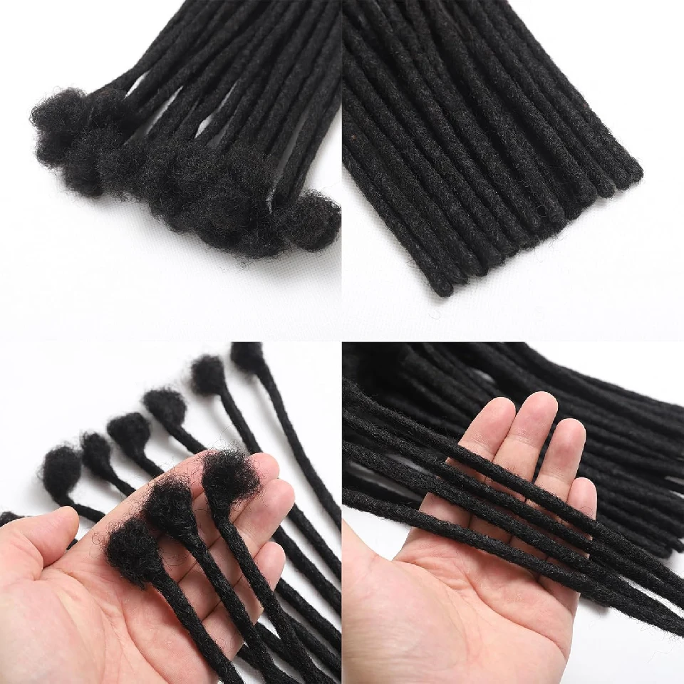 Afro Fully Handmade Permanent Loc Extensions Human Hair 0.8 cm Width Dreadlock Extensions Human Hair For Men/Women/Kids 10-40Pcs