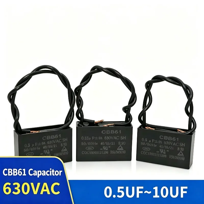 Blower capacitor CBB61 0.22/0.33/0.47/0.5/0.6/0.68UF exhaust fan range hood capacitor 630V 1~10UF