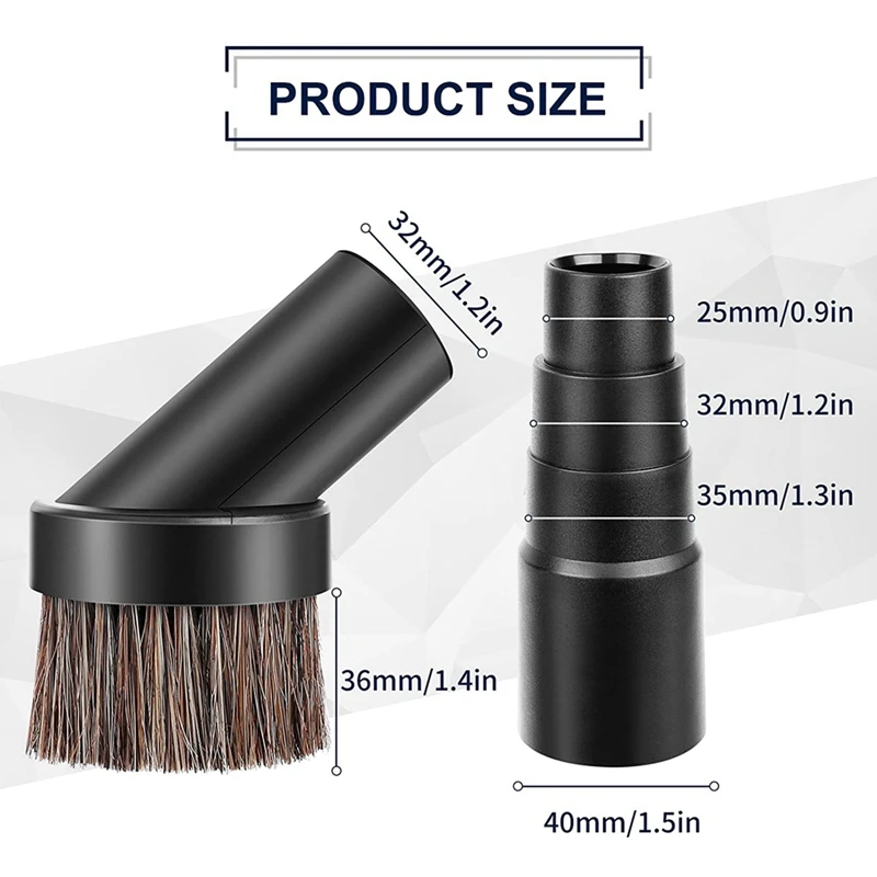 Cepillo de fijación al vacío de pelo de caballo de 36Mm con conector Universal apto para manguera de 25Mm/1 pulgada, 32Mm/1-1/4 pulgadas, 35Mm/1-3/8 pulgadas