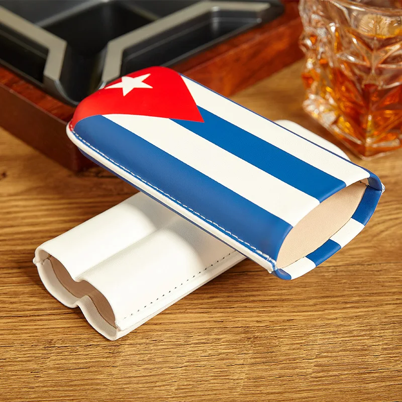 Guba Cigar Case Mini blue and red Cow Leather Humidor Box Portable Bag Storage Tube Holder Travel Somking Accessories Holster