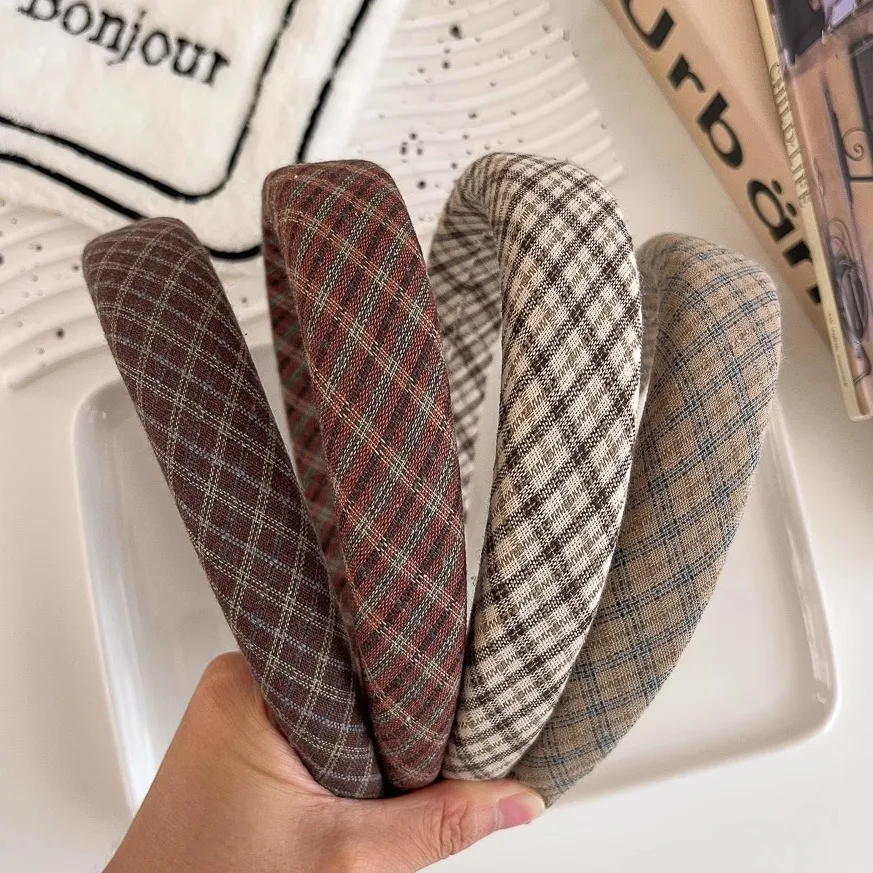 British College Style Plaid Hairbands Headband Women Girl Scrunchies Hair Head Hoop Band Accessories Headdress Headwear Ornament
