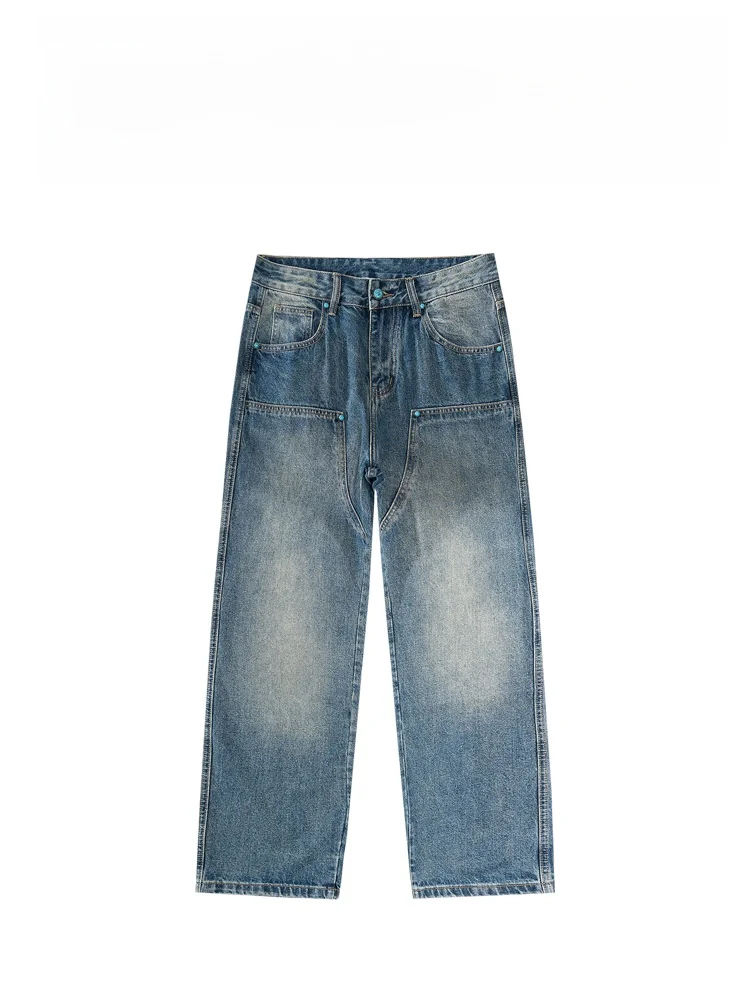 

BAIRBAOLIY Men's Jeans Amber Colored Precision Buttons Faion Splicing Workwear Haome Casual Long Trousers Trendy