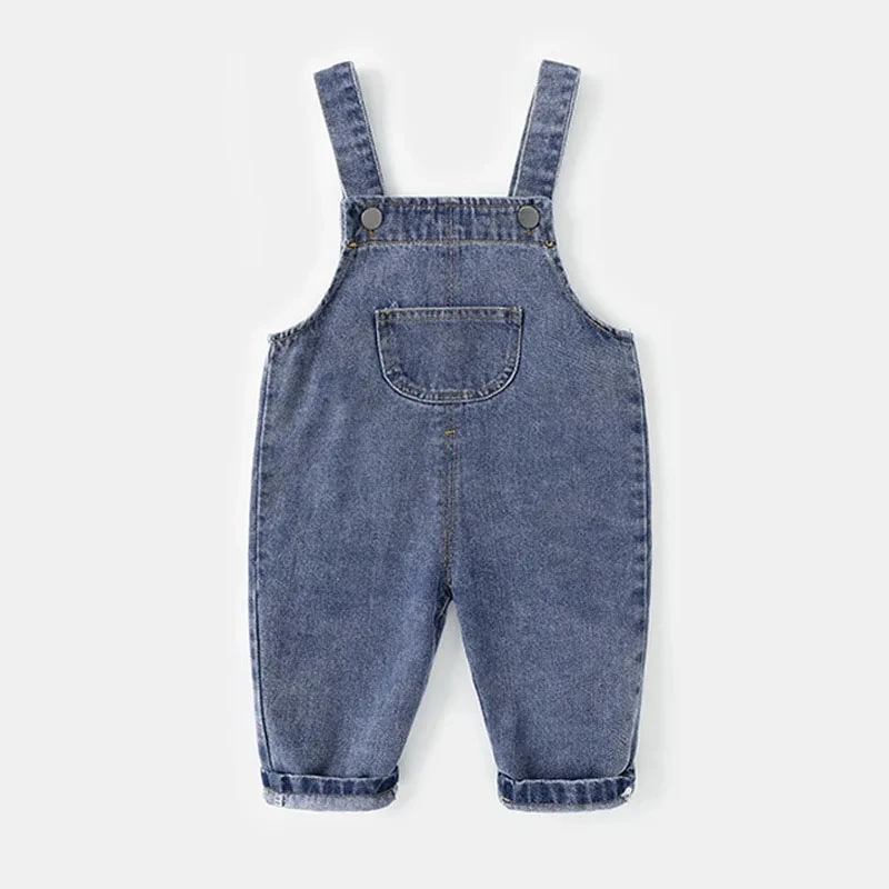 Spring and Autumn New Children's Denim Overalls Simple Solid Color Boys and Girls Jeans Baby Fashionable and Versatile Trousers