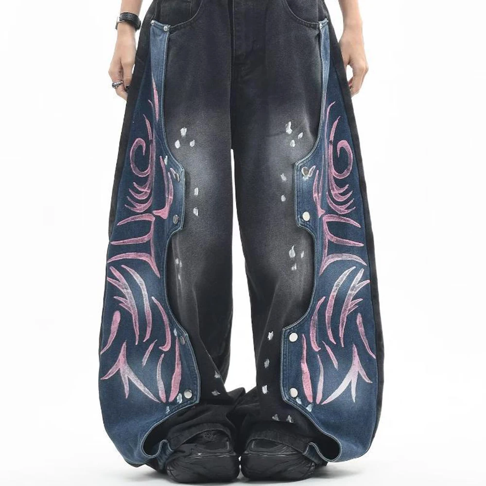 2026 Autumn New Unisex Patchwork Jeans American Retro Fashion Trendy High Street Casual Niche Loose Fit Neutral Bottoms
