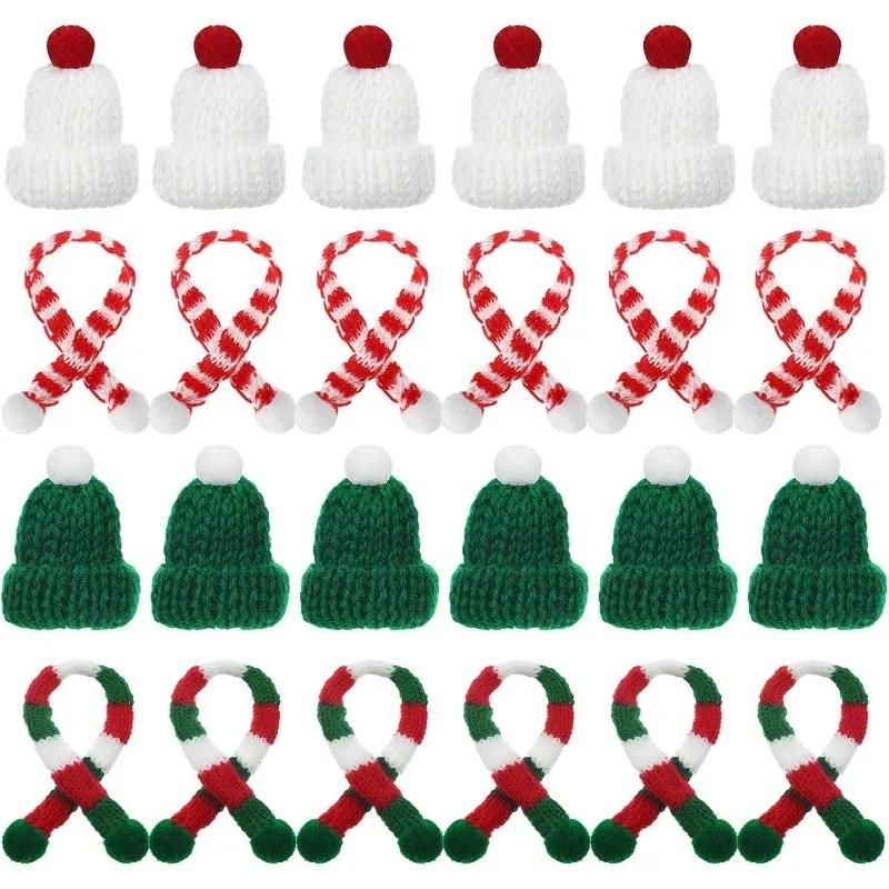 5/10Pcs Christmas Decoration Mini Knitted Hat Scarf Christmas Knitted Decoration Winter Doll Clothing Accessories DIY Gift Decor