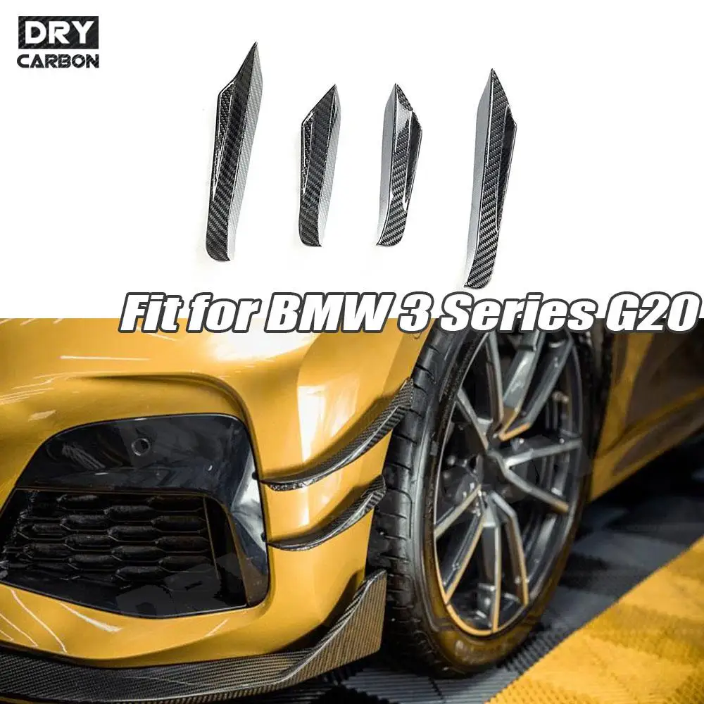 

For BMW 3 Series G20 325i 2019 2020 Car Styling Dry Carbon Fiber Front Bumper Side Canards Bumper Fins Trims Winglet