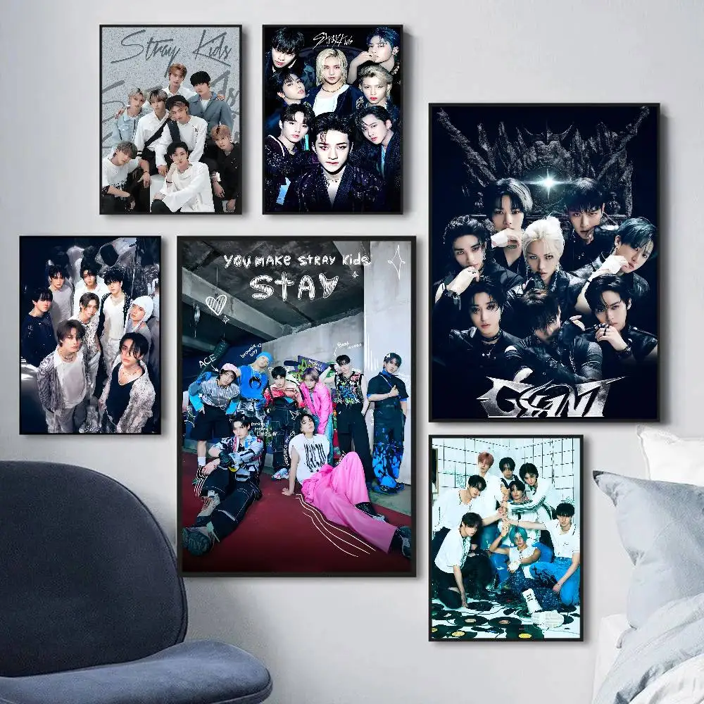 Popular Kpop S-Stray K-Kids Classic Anime Poster Waterproof Paper Sticker Coffee House Bar Room Wall Decor