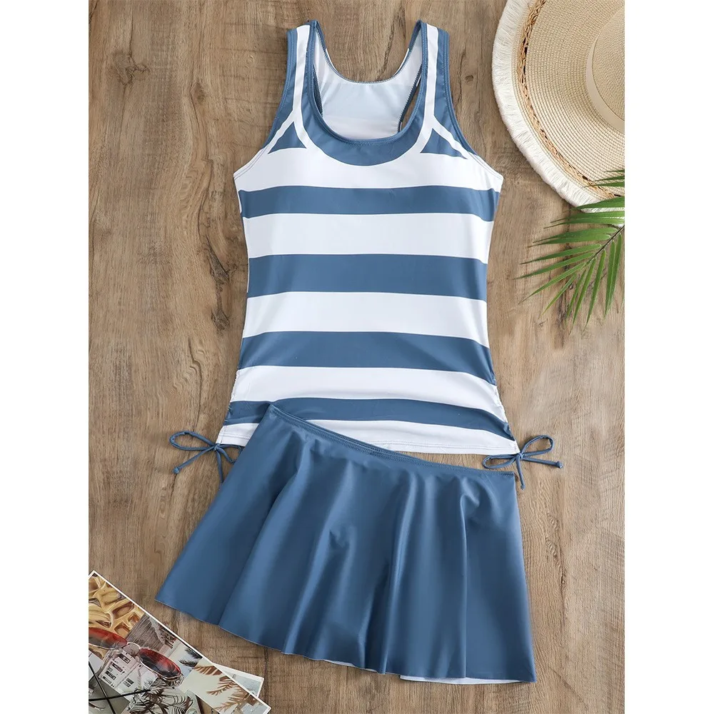 Tankini Woman Bikini Sleeveless Tank Top Skirted Bottom Bikinis Floral Print Swimsuit Pleated Skirt Two Piece Swimsuit Swimwear view 3