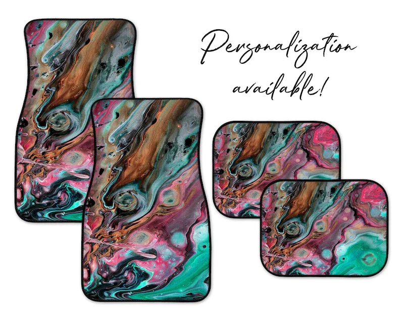 

Swirl Pink Multi Marble Car Mats, Personalization Available C106