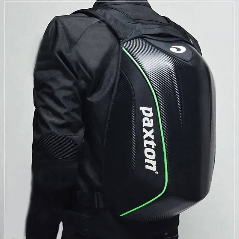 Carbon Fiber Motorcycle Backpack Motocross Helmet Bag Waterproof Motorsport Riding Backpack Expandable Hard Shell Bag Reflective